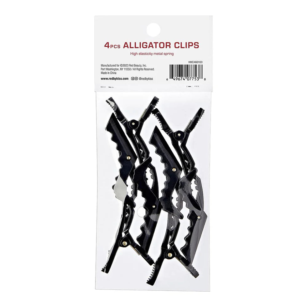 Red By Kiss alligator clips 4 pack professional jointed metal spring styling sectioning clips card