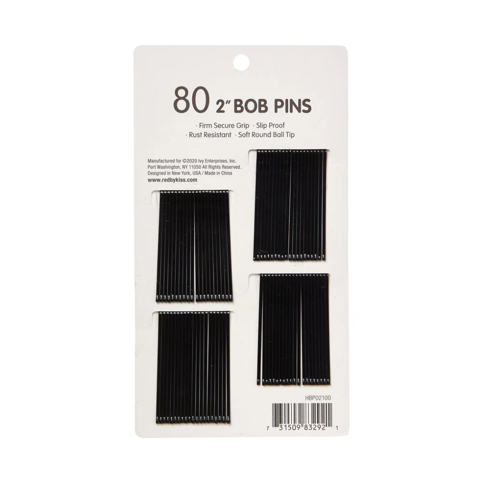 Red By Kiss bobby pins black 2 inch professional hairstyling grips 80 pack box