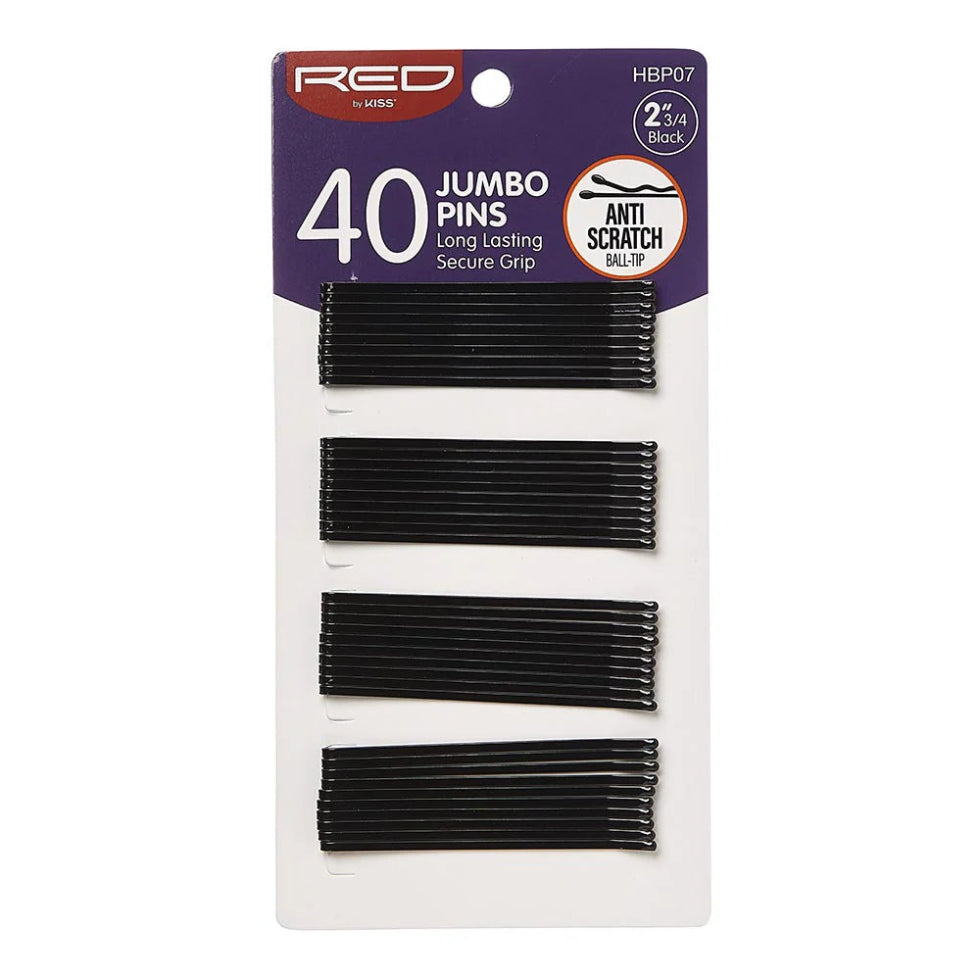 Red By Kiss bobby pins jumbo black 2 3/4 inch heavy duty styling hair grips 40 pack box