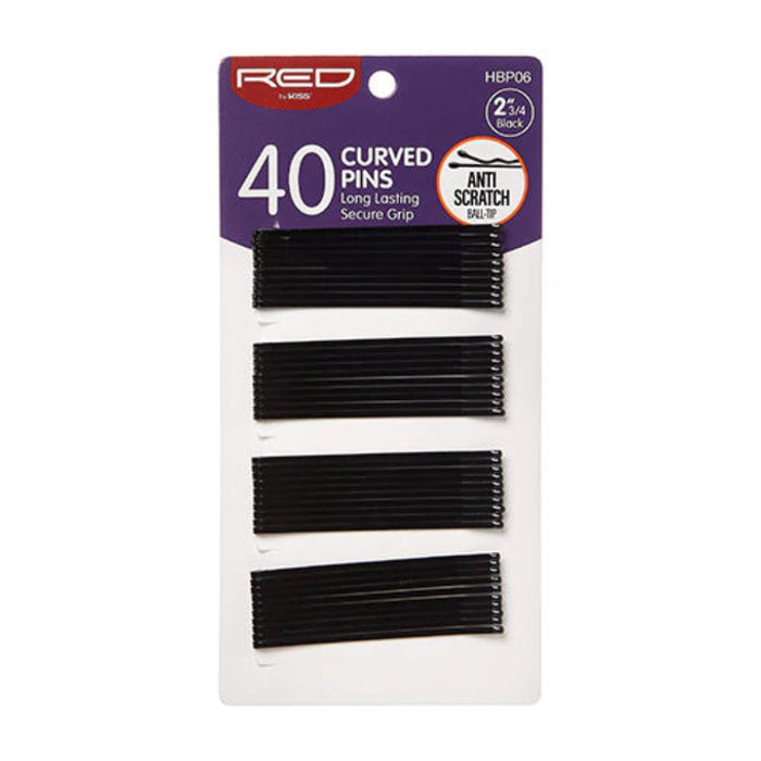 Red By Kiss curved pins 2 3/4 inch 40 pack black metal styling pins for weaves and wigs