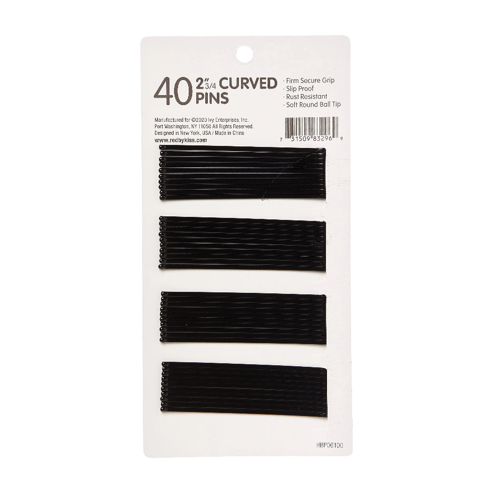 Red By Kiss curved pins 2 3/4 inch 40 pack black metal styling pins for weaves and wigs