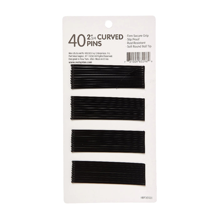 Red By Kiss curved pins 2 3/4 inch 40 pack black metal styling pins for weaves and wigs