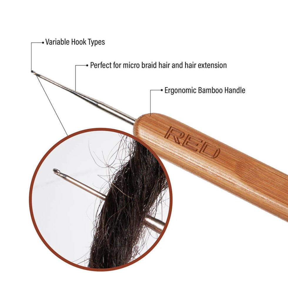 Red By Kiss dreadlock crochet hook 0.75mm single needle professional loc maintenance tool card