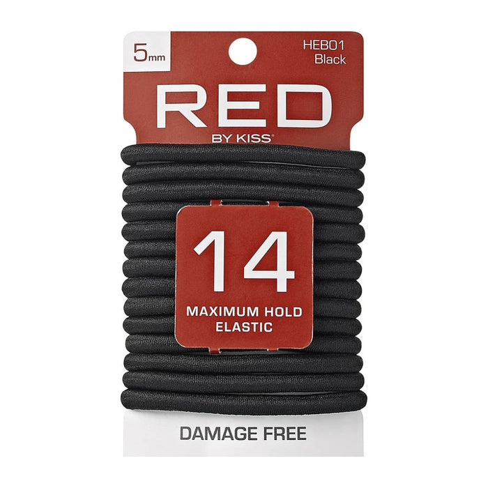 Red by Kiss elastic hair band 5mm 14 pack black metal free hair ties card