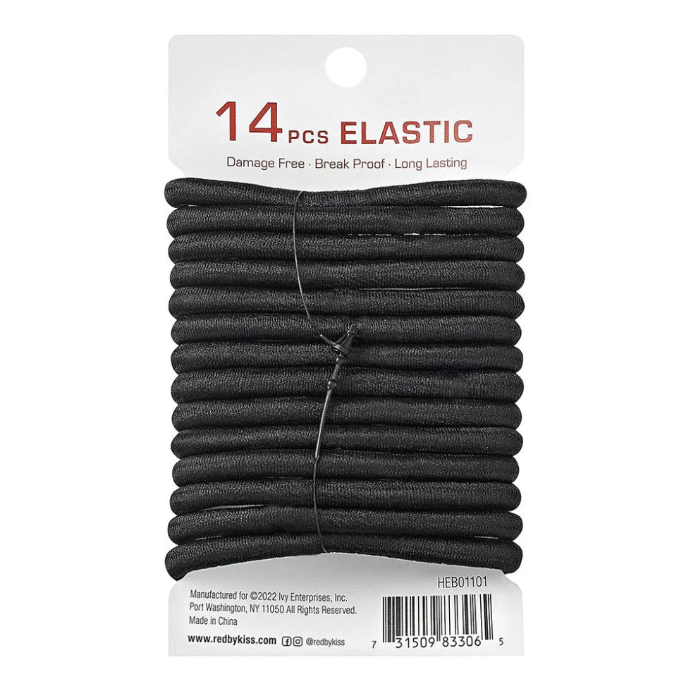 Red by Kiss elastic hair band 5mm 14 pack black metal free hair ties card