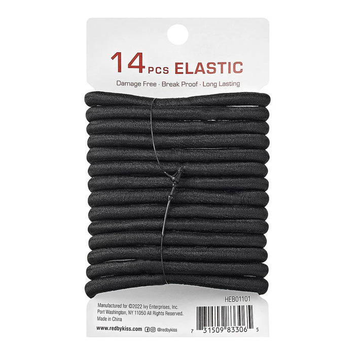 Red by Kiss elastic hair band 5mm 14 pack black metal free hair ties card