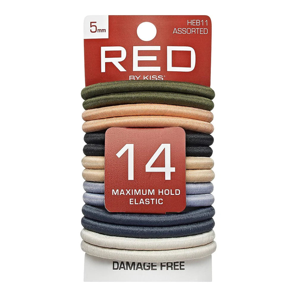 Red by Kiss elastic hair band 5mm 14-pack mono assorted neutral hair ties pack