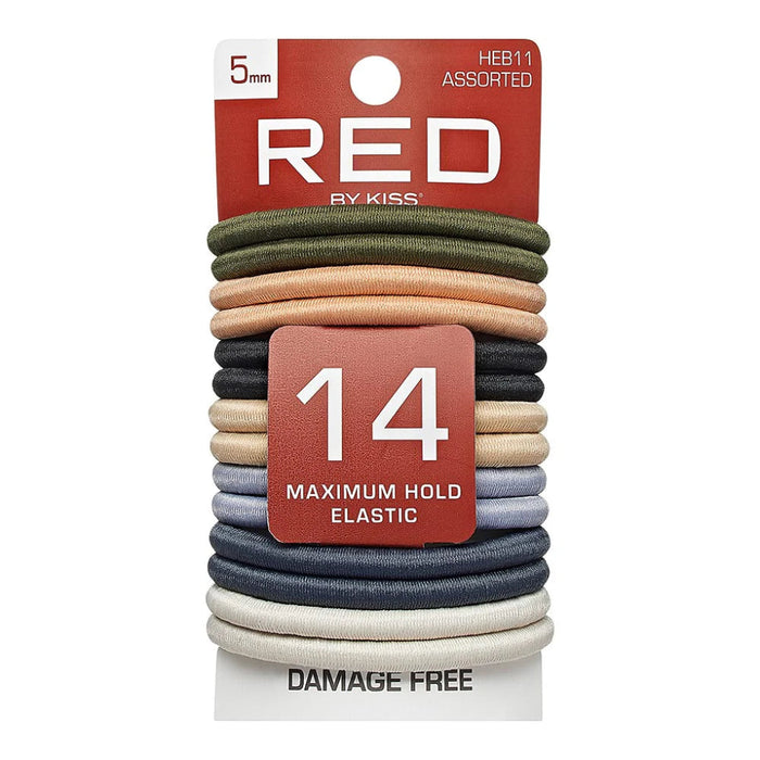 Red by Kiss elastic hair band 5mm 14-pack mono assorted neutral hair ties pack