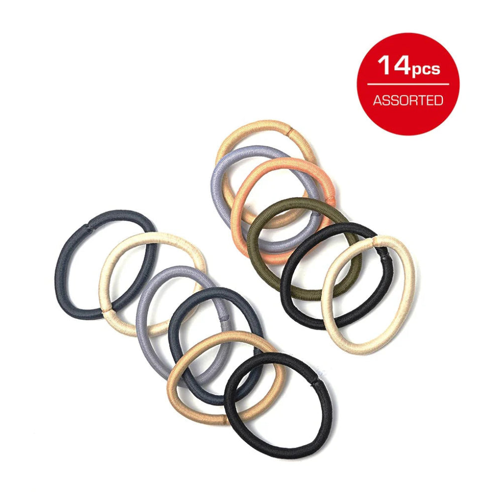 Red by Kiss elastic hair band 5mm 14-pack mono assorted neutral hair ties pack