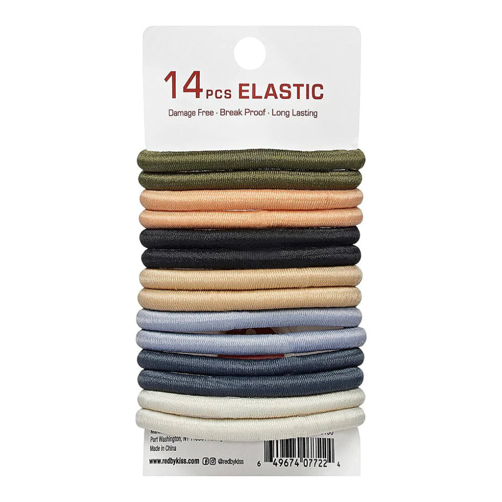 Red by Kiss elastic hair band 5mm 14-pack mono assorted neutral hair ties pack