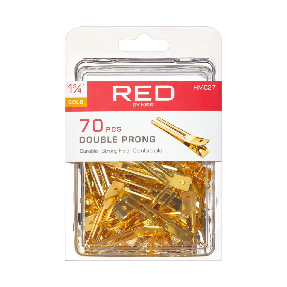 Red By Kiss double prong clip gold 1 3/4 inch salon hair clips 70 pack box