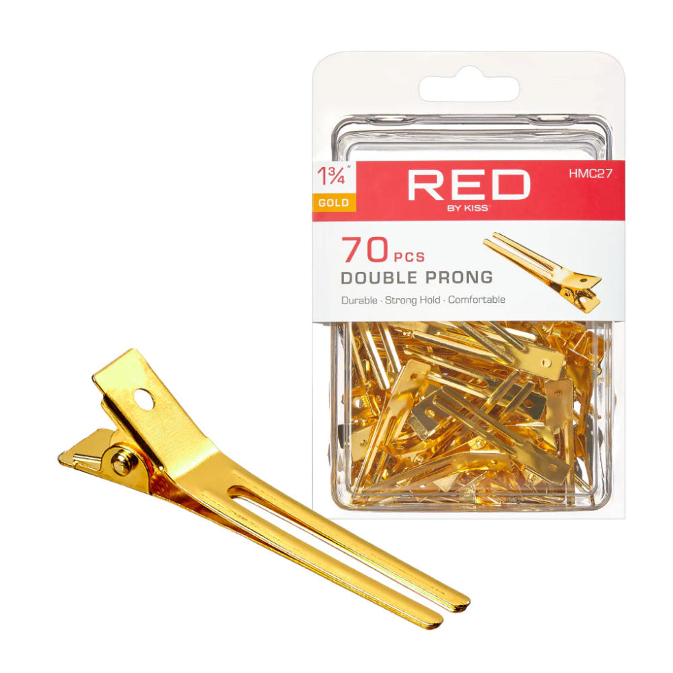 Red By Kiss double prong clip gold 1 3/4 inch salon hair clips 70 pack box