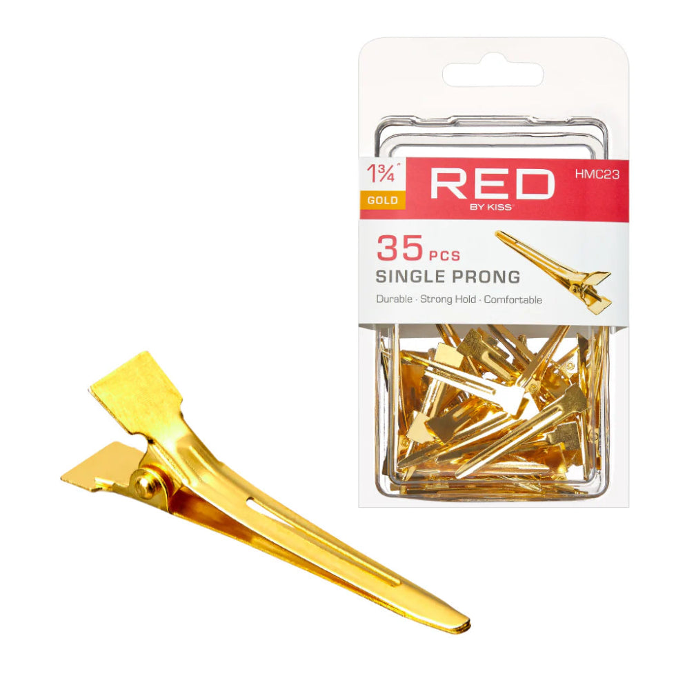 Red By Kiss gold single prong clips 1 3/4 inch metal sectioning and setting hair clips card