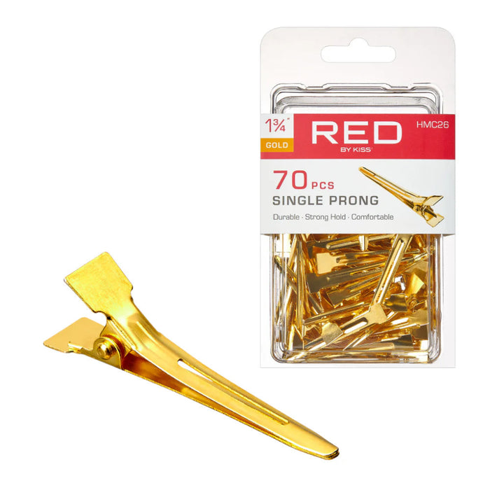 Red By Kiss gold single prong clips 1 3/4 inch metal sectioning and setting hair clips card