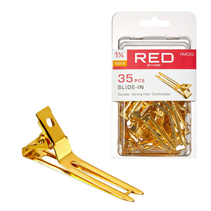 Red By Kiss Gold Slide-In Clip 1 3/4″ (35 pcs) | Professional Hair Sectioning Clips
