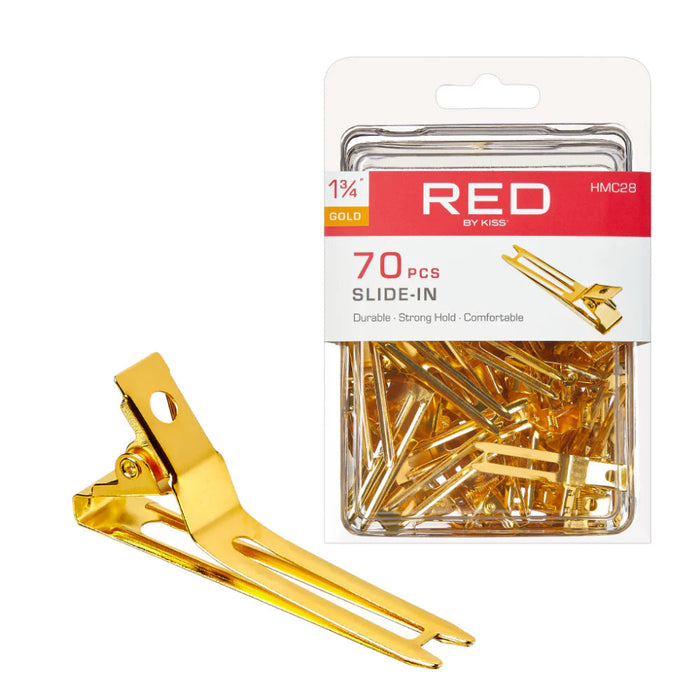Red By Kiss gold slide-in clips 1 3/4 inch metal sectioning and setting hair clips card