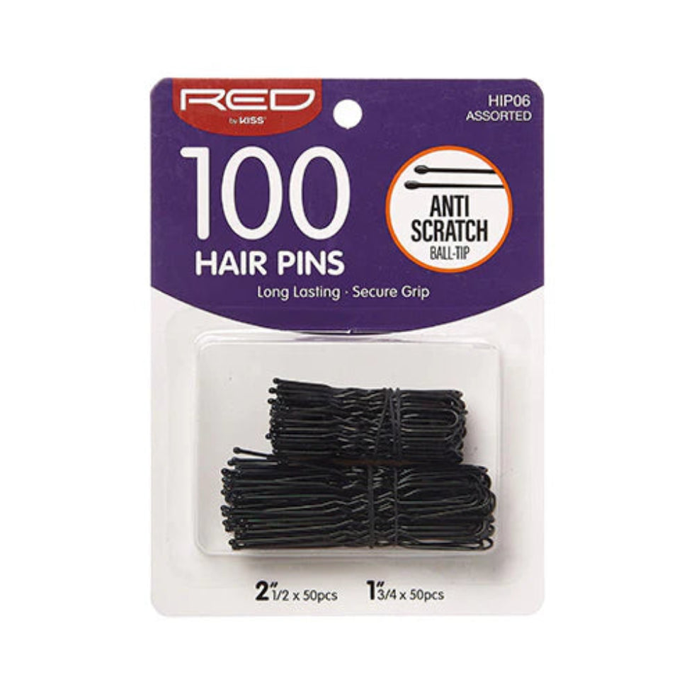 Red By Kiss hair pins mixed size 1 3/4 and 2 1/2 inch 100 pieces professional styling tub