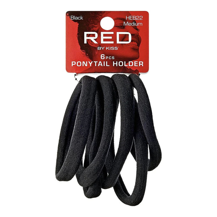 Red By Kiss ponytail holders black medium pack of snag free metal free elastic hair bands card