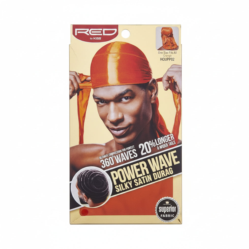red by kiss power wave silky satin durag orange 360 wave compression hair cap accessory