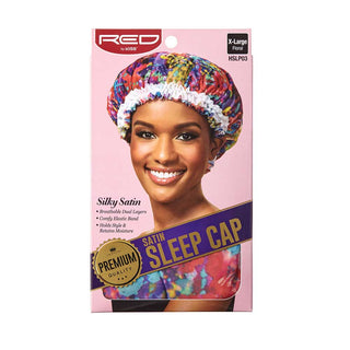 Red by Kiss premium silky satin sleep cap in black for protective nighttime hair care