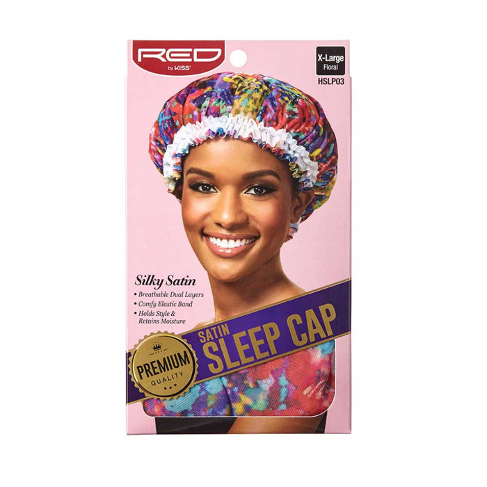 Red by Kiss premium silky satin sleep cap in black for protective nighttime hair care