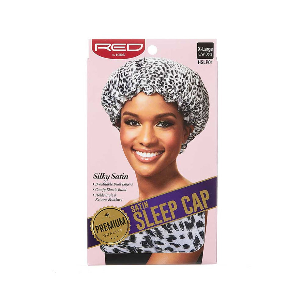 Red by Kiss premium silky satin sleep cap in black for protective nighttime hair care