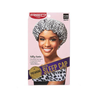 Red by Kiss premium silky satin sleep cap in black for protective nighttime hair care
