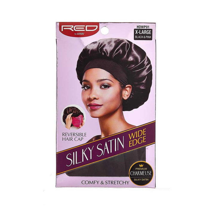 Red by Kiss reversible silky satin hair cap for double-sided protective nighttime hair care