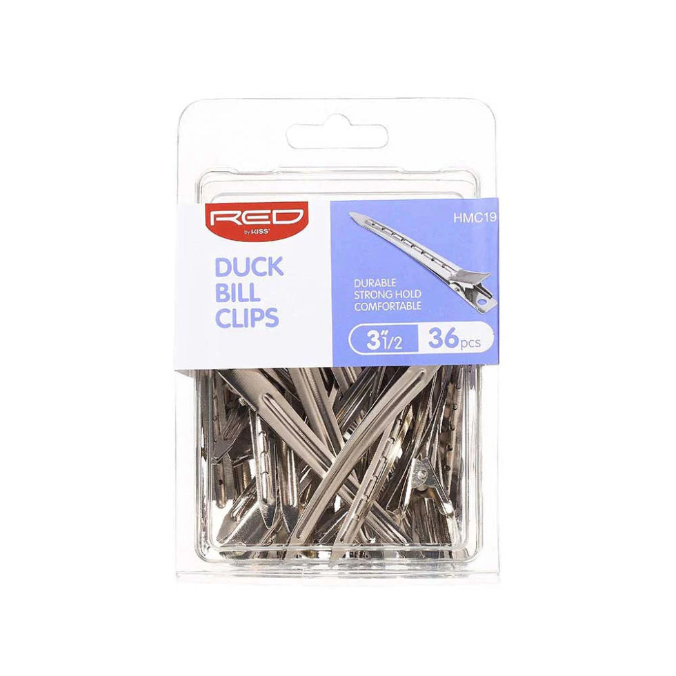 Red By Kiss silver duck bill clips 36 pack metal sectioning and styling hair clips box