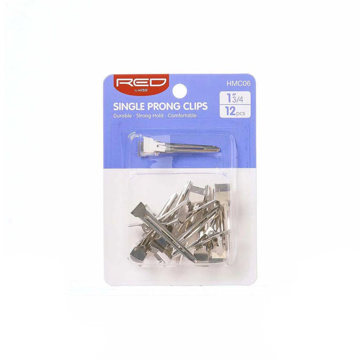 Red By Kiss silver single prong clip 1 3/4 inch metal sectioning and setting hair clips card