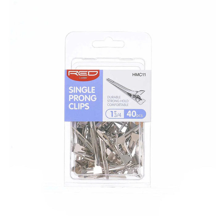 Red By Kiss silver single prong clip 1 3/4 inch metal sectioning and setting hair clips card