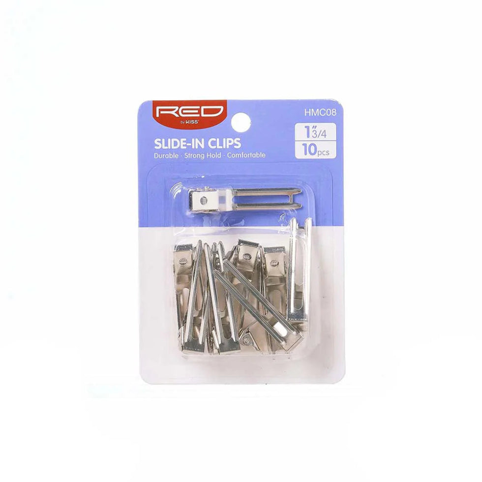 Red By Kiss silver slide-in clip 1 3/4 inch double prong metal sectioning and setting hair clips card