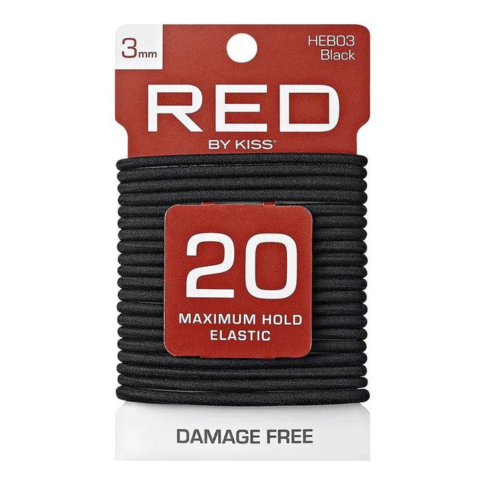 Red By Kiss thin elastic hair bands 3mm black twenty pack of metal free hair ties card