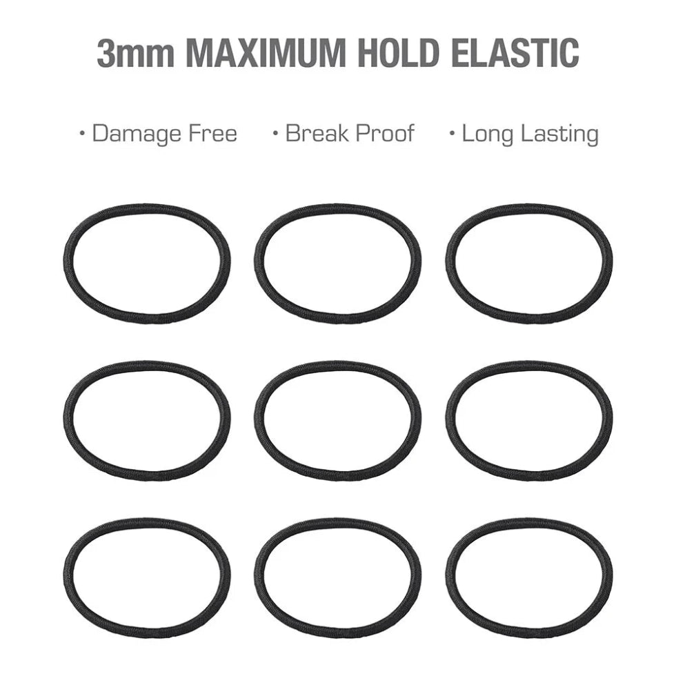 Red By Kiss thin elastic hair bands 3mm black twenty pack of metal free hair ties card