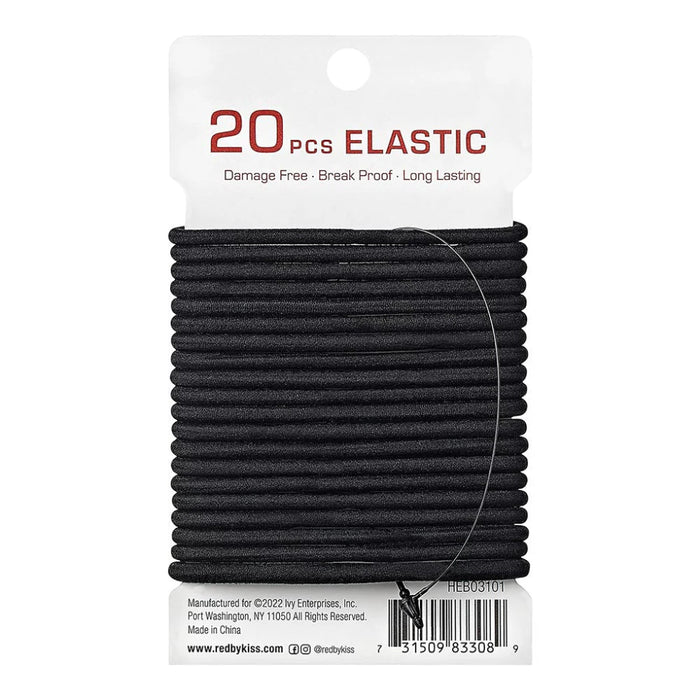 Red By Kiss thin elastic hair bands 3mm black twenty pack of metal free hair ties card