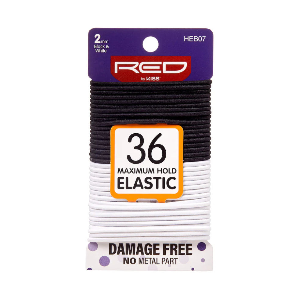 Red By Kiss thin elastic hair bands 2mm black and white thirty-six pack on display card  