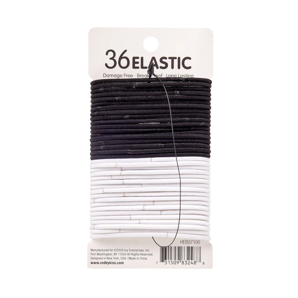 Red By Kiss thin elastic hair bands 2mm black and white thirty-six pack on display card  