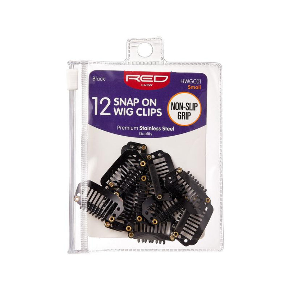 Red By Kiss wig clips black 12 pack metal snap clips with protective silicone strip card