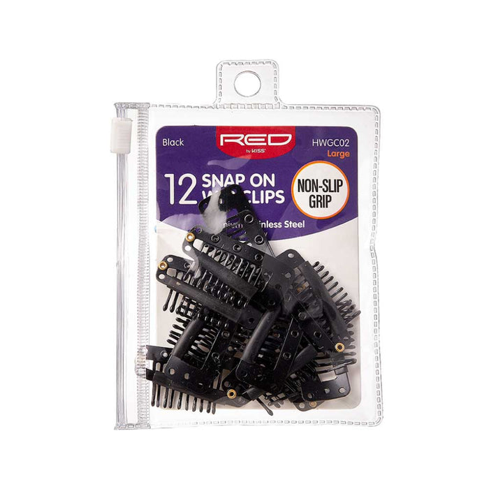 Red By Kiss wig clips large black 12 pack metal snap clips with protective silicone strip card