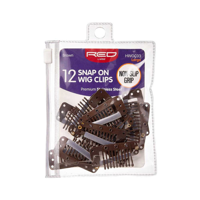 Red By Kiss wig clips large brown 12 pack metal snap clips with protective silicone strip card