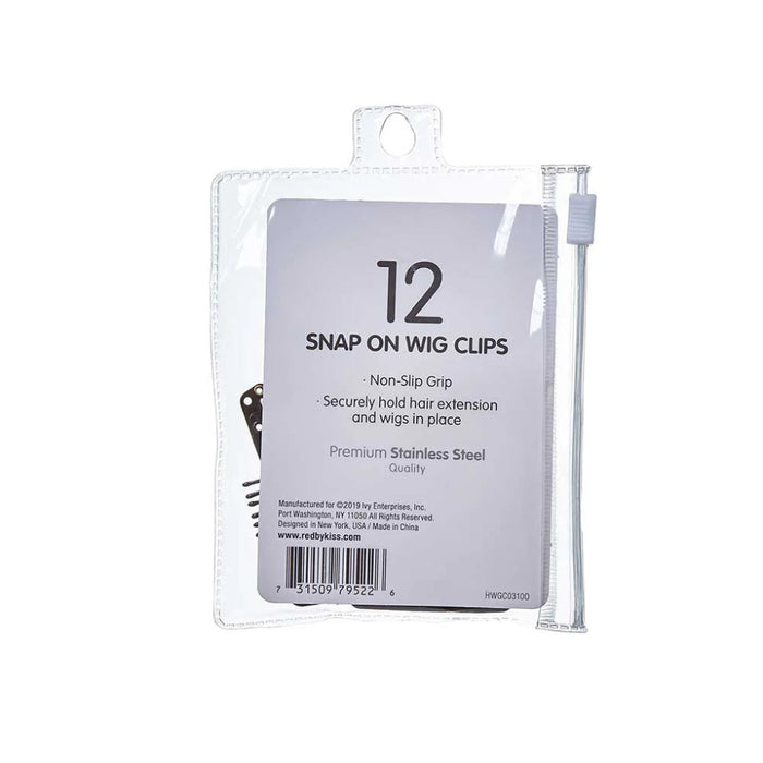 Red By Kiss wig clips large brown 12 pack metal snap clips with protective silicone strip card