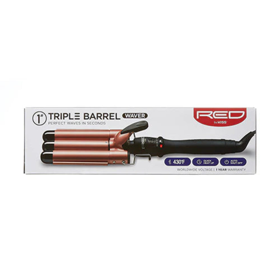 Red by Kiss 1 inch triple barrel hair waver ceramic beach wave styling iron box