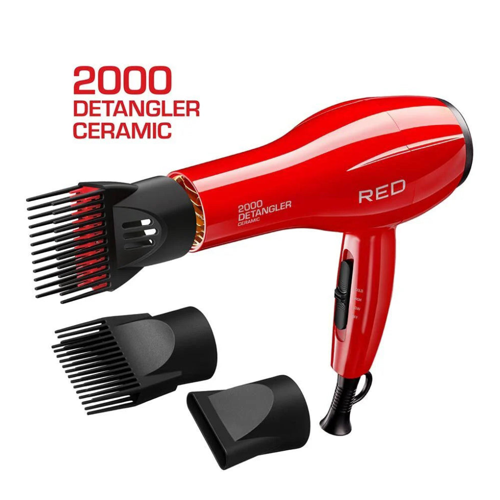 Red by Kiss 2000 dryer ceramic detangler hair dryer box with 3 styling attachments