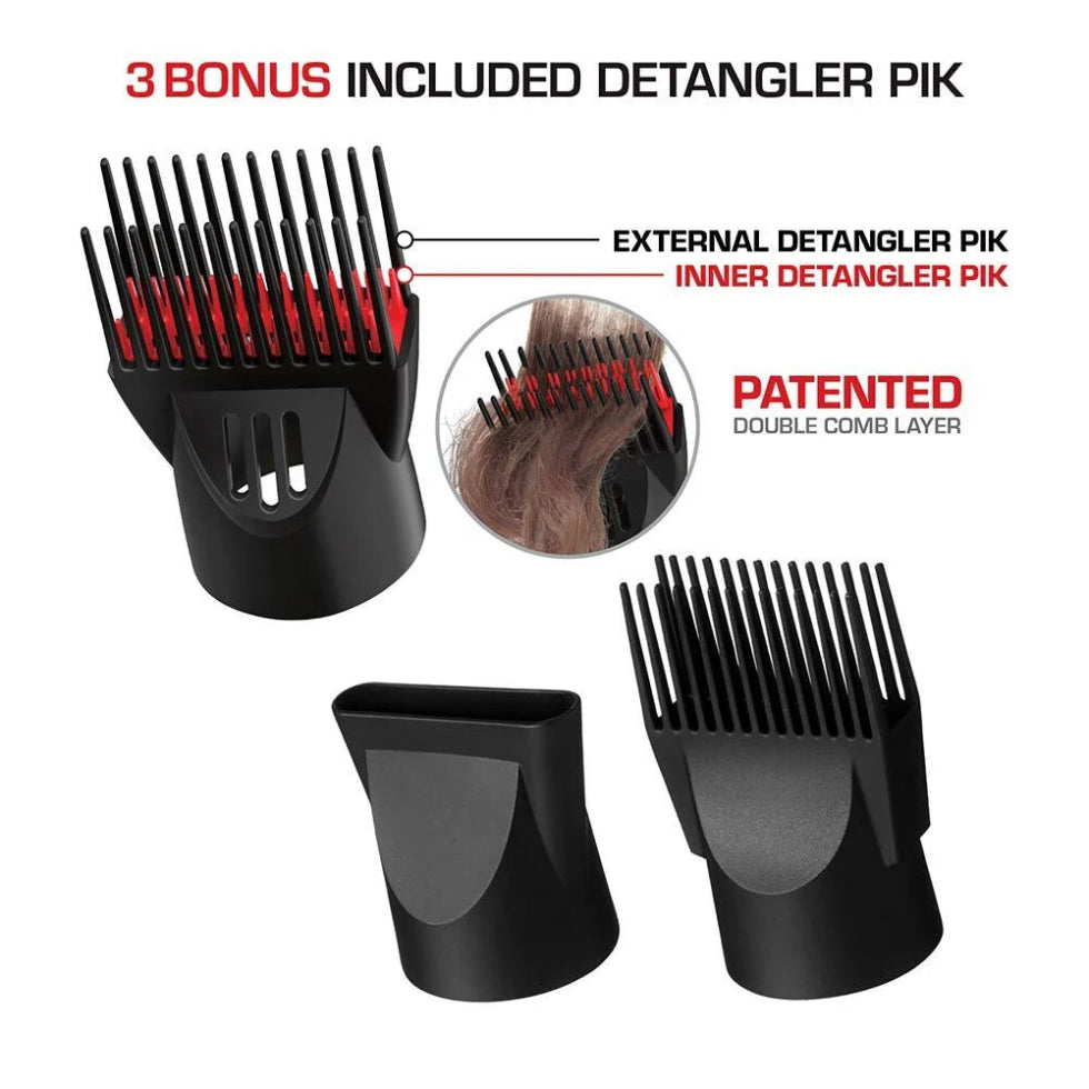 Red by Kiss 2000 dryer ceramic detangler hair dryer box with 3 styling attachments