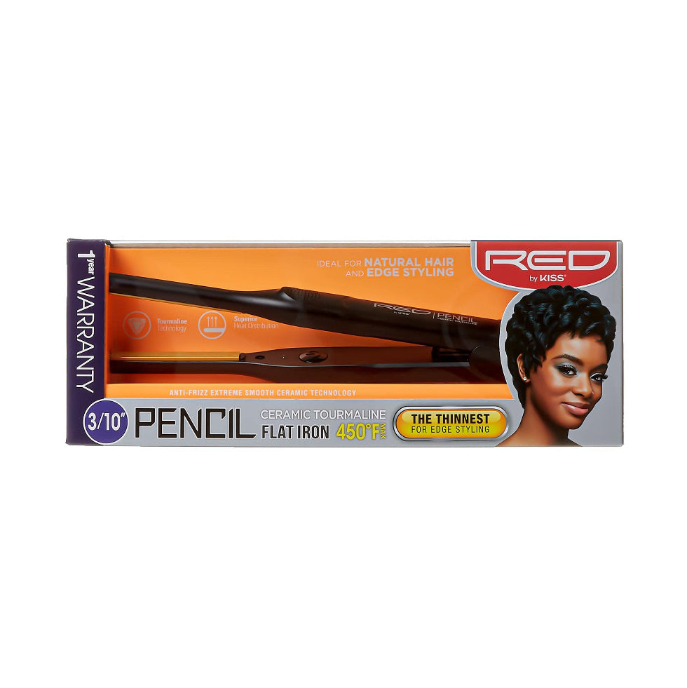 Red by Kiss pencil flat iron thin 3/10 inch ceramic tourmaline precision straightener box