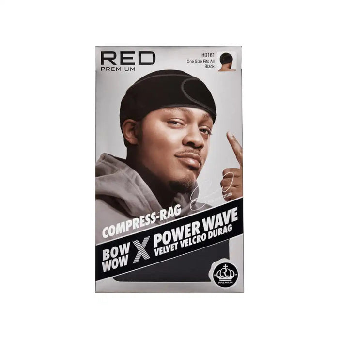 Red by Kiss Bow Wow velvet hook and loop fastener compression rag in black for wave care.