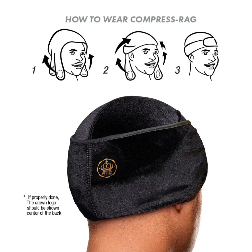 Red by Kiss Bow Wow velvet hook and loop fastener compression rag in black for wave care.