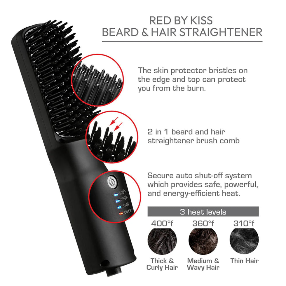 Red by Kiss beard and hair straightener with adjustable temperature settings heated styling tool box