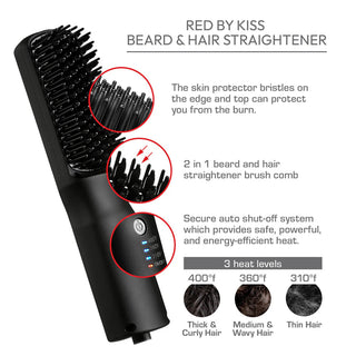 Red by Kiss beard and hair straightener with adjustable temperature settings heated styling tool box