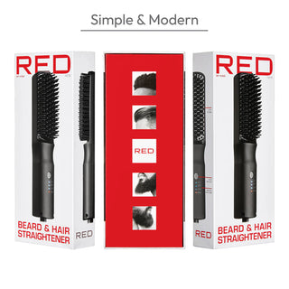 Red by Kiss beard and hair straightener with adjustable temperature settings heated styling tool box